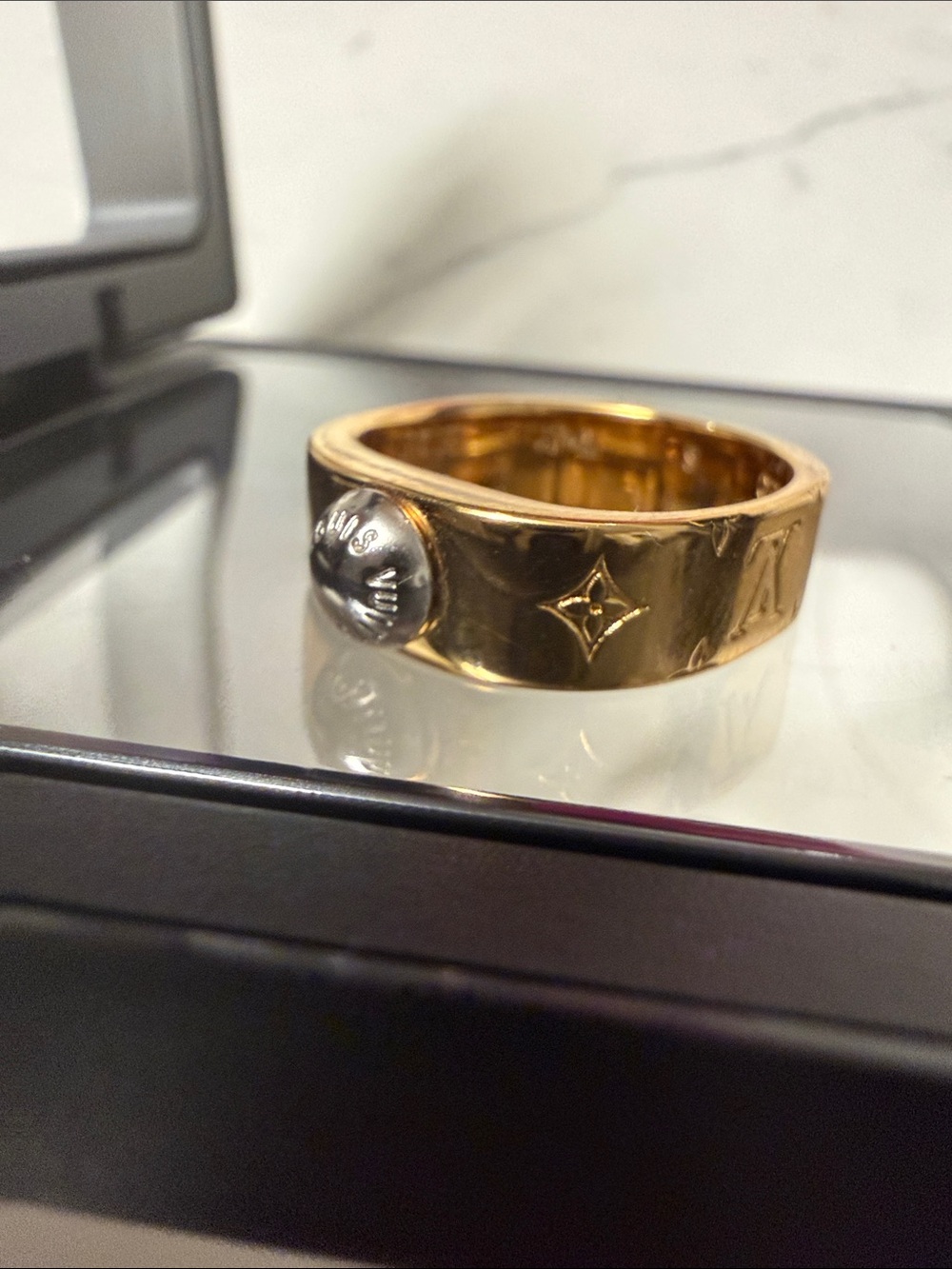 Louis Vuitton Gold and Silver Two-Tone Signature Band Ring